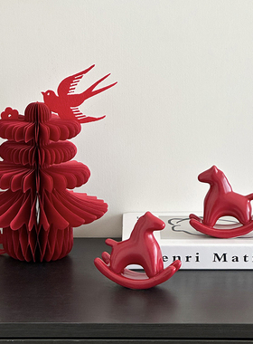 红色摇摇马陶瓷摆件新年装饰品春节喜庆结婚乔迁氛围布置桌面装饰