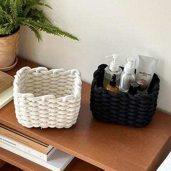 ins cotton rope woven storage basket desktop ເຄື່ອງສໍາອາງການເກັບຮັກສາ bedside skin care snack box desk storage basket