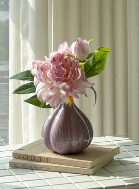 装饰摆件新款紫色牡丹花仿真花陶瓷花瓶玄关桌面餐桌小清新温馨