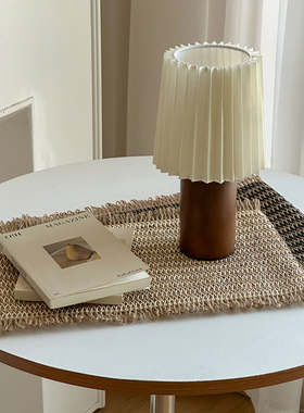 法式中古格纹编织餐垫餐桌装饰摆件隔热防护垫桌布侘寂风拍照道具