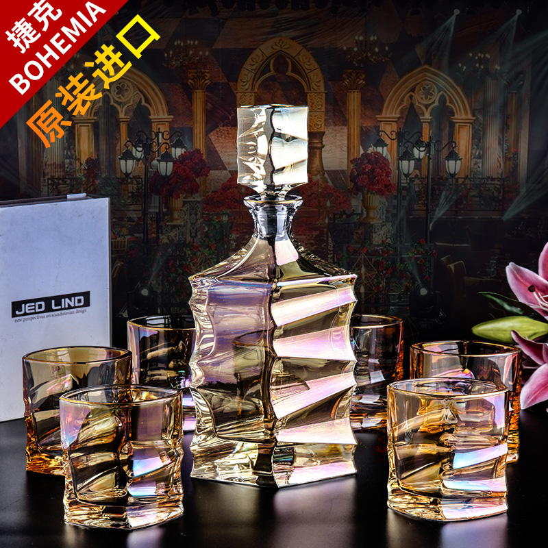 捷克原装进口BOHEMIA金色水晶红酒杯高脚杯葡萄酒杯7件套酒具套装 - 图0