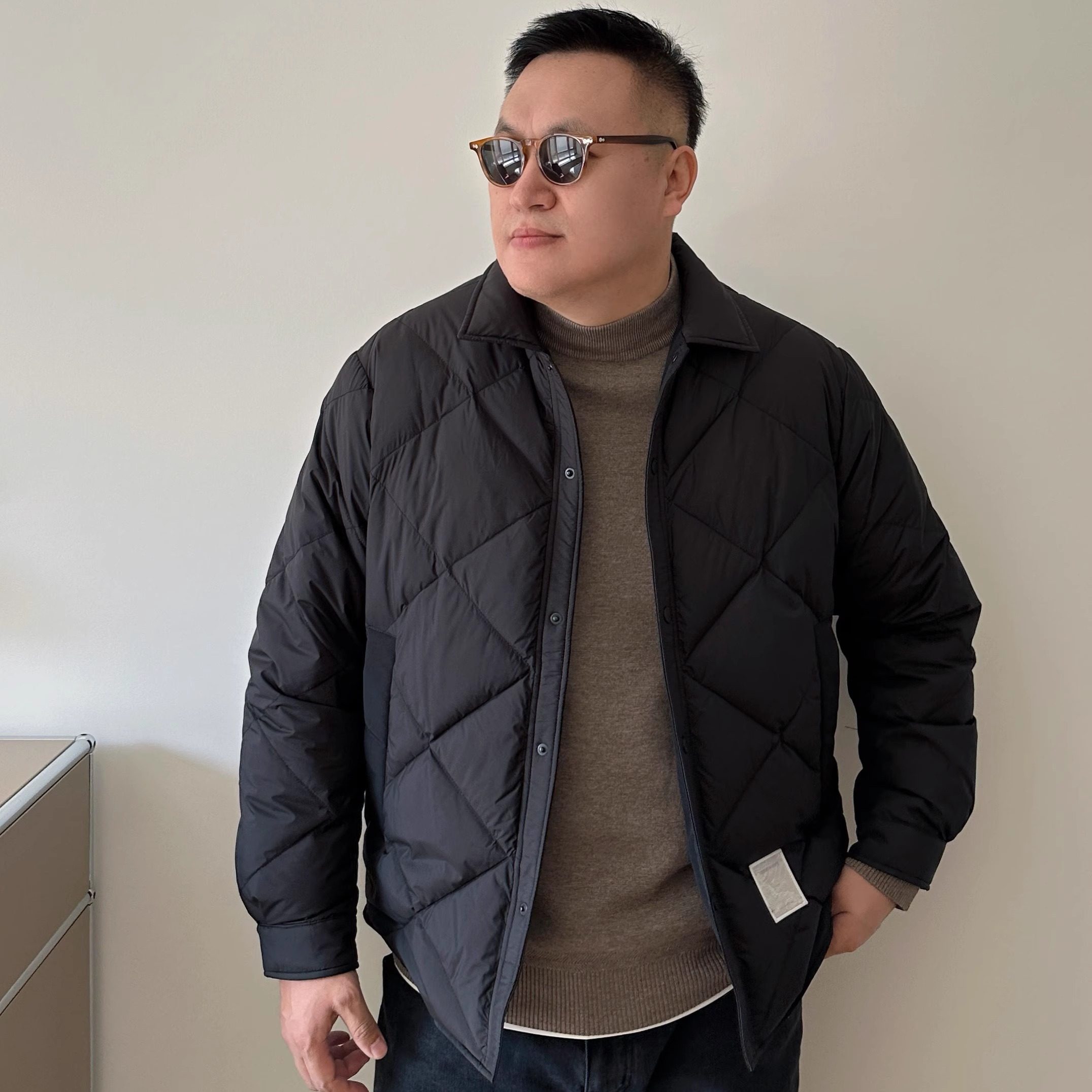 DAEVU大码男装冬季轻薄菱形格衬衫款加肥加大男士翻领羽绒服外套,淘宝优惠券,粉丝福利购,淘宝优惠卷