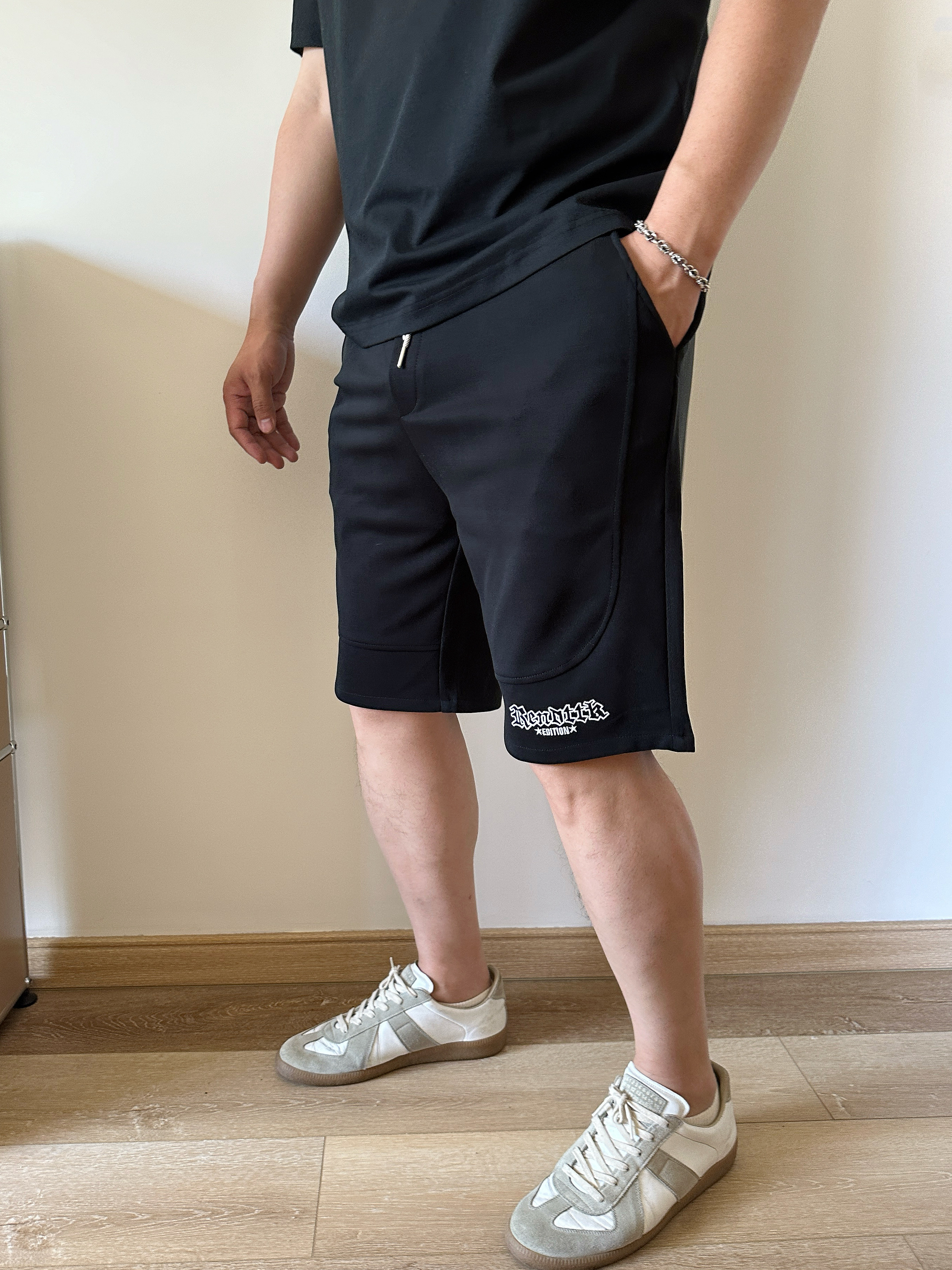 DAEVU夏季大码男装铜氨丝薄料高弹加肥加大男士休闲短裤五分裤