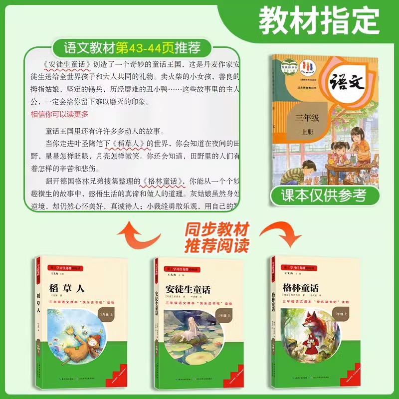 名校课堂三阶梯快乐读书吧三年级上册正版全套3册稻草人叶圣陶安徒生童话全集格林童话集小学生课外阅读书籍老师推荐必读经典书目 - 图1