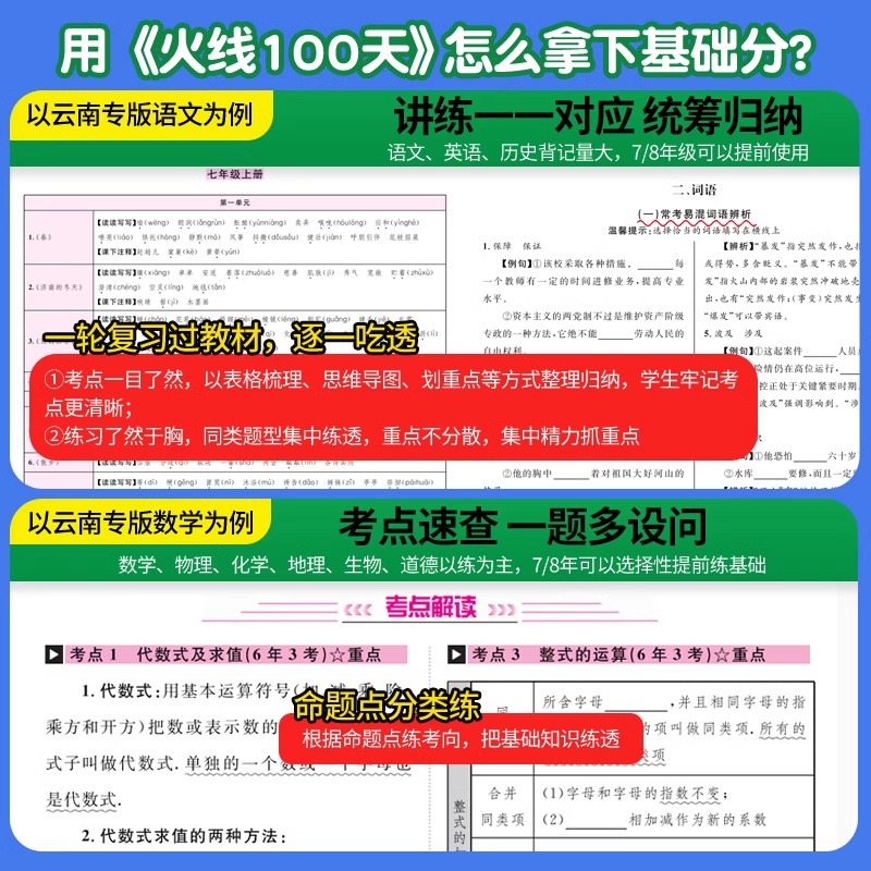 2025版名校课堂火线一百天100天中考语文数学英语物理化学历史地理政治生物九年级下册初三中考总复习湖北省河北云南青海安徽