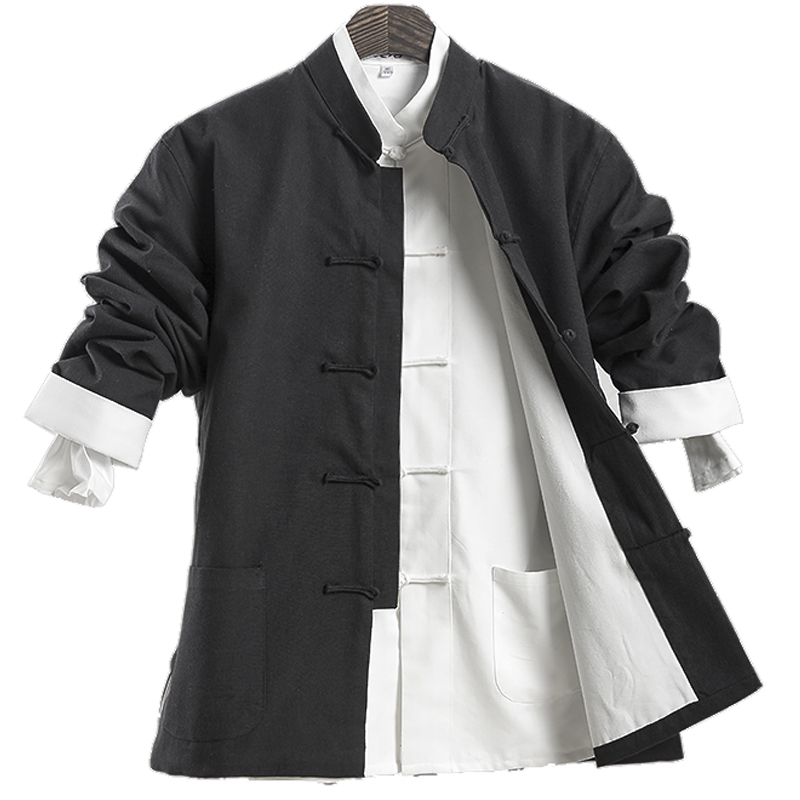 中国风春秋唐装男套装汉服中山装男装民国长衫马褂茶服居中式大褂 - 图3