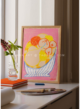 ANNA北欧设计Maxine McCrann红酒水果咖啡插画海报法式餐厅装饰画