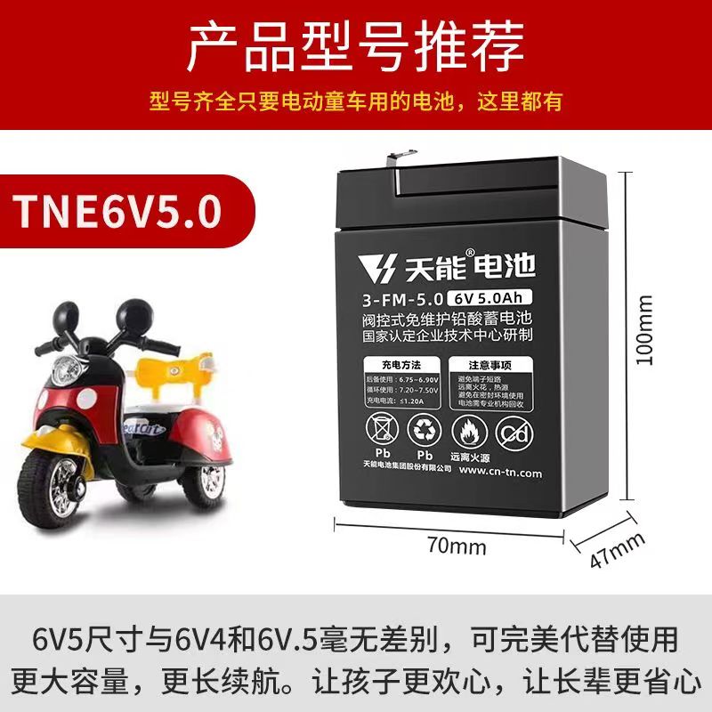 通用6伏儿童甲壳虫电动三轮玩具摩托汽车锂电池6V6.5ah充电器电瓶 - 图0