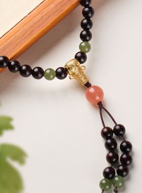 小叶紫檀和田玉南红玛瑙手链串珠女士文玩佛珠手饰手串爆款