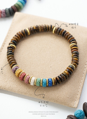 多巴胺火山石设计系列手链串珠女彩虹隔片藏银金刚杵手饰手串
