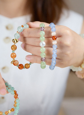 小清新夏日汽水薄荷绿玉髓手链曼波串珠清凉感小众仙气百搭手串