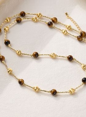 虎眼石猫眼螺纹珠三圈手链项链双用款配饰女轻奢感毛衣链