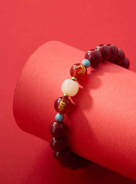 杭州灵隐好运和田玉高含量朱砂手串女马年本命年佩戴六合生肖手链