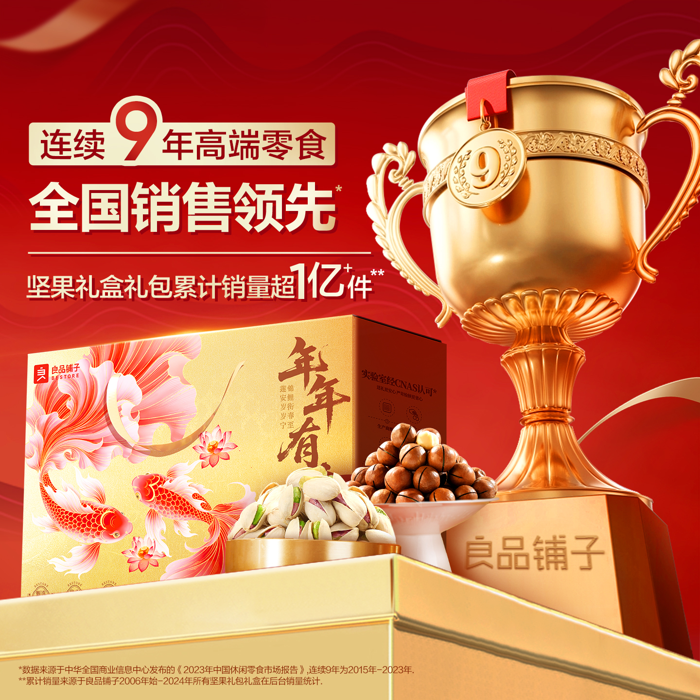 良品铺子坚果礼盒15袋/2048g年货礼盒送长辈走亲戚零食大礼包果干 - 图1