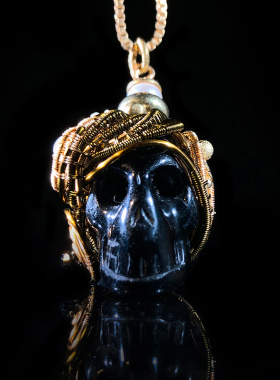 黑曜石头骨水晶宝石项链