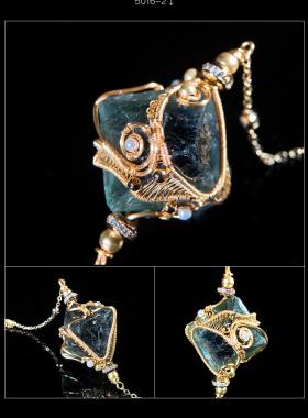 蓝磷灰水晶原石双螺旋定做项链