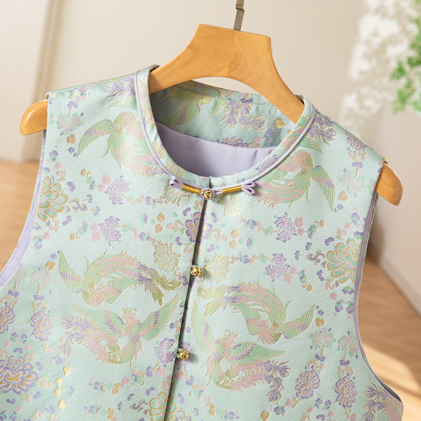 凤凰于飞～真丝桑蚕丝宋锦对襟马甲圆领新中式国风女背心外穿上衣,淘宝优惠券,粉丝福利购,淘宝优惠卷