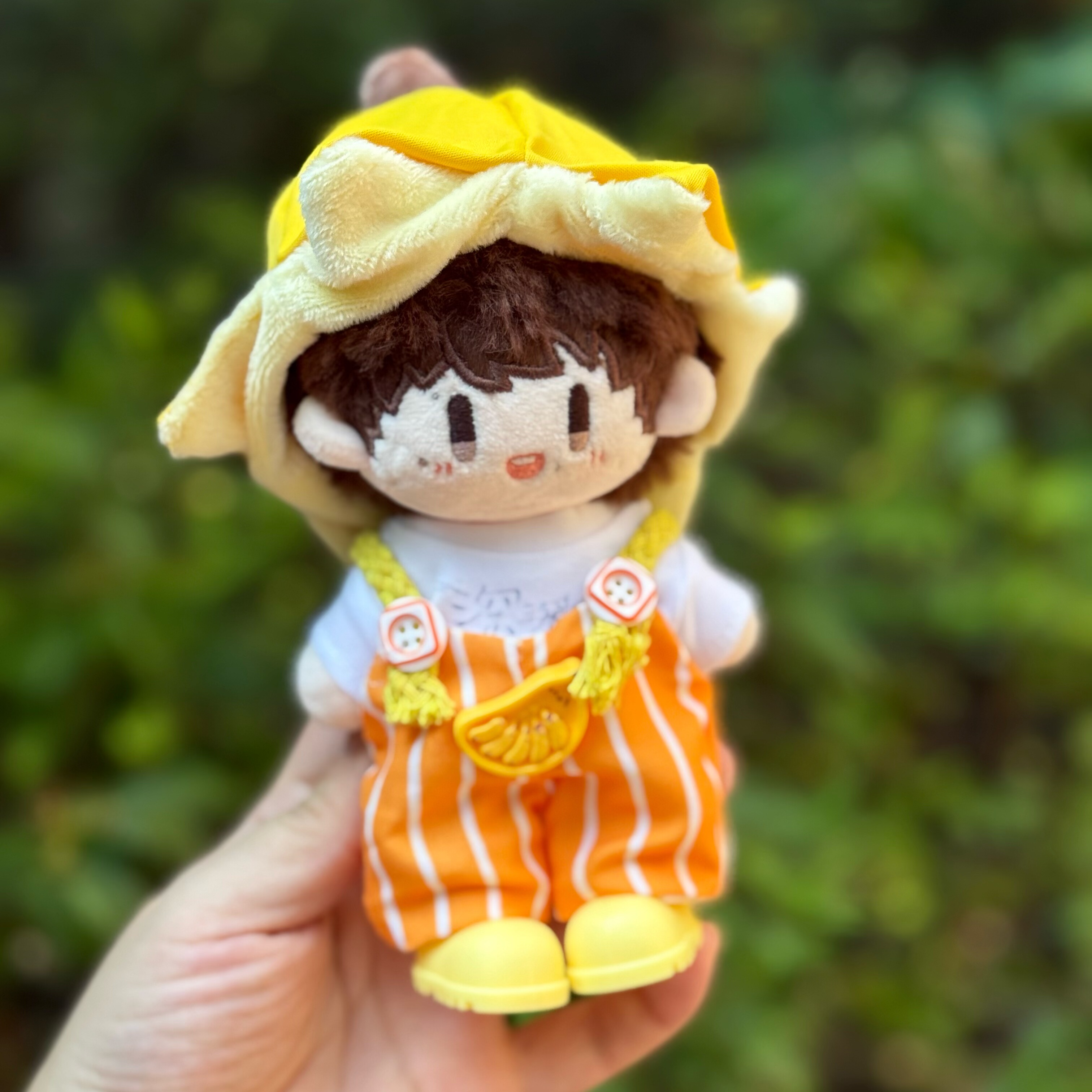 周深属性周可可棉花娃娃10cm16cm黄色香蕉帽子条纹背带裤娃衣套装,淘宝优惠券,粉丝福利购,淘宝优惠卷