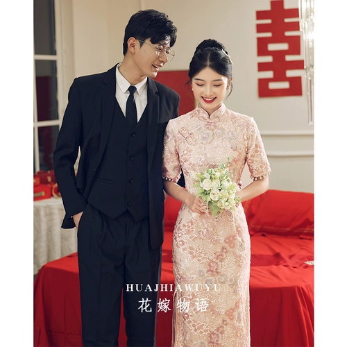 Вечернее платье, ципао, розовое свадебное платье для невесты, китайский стиль, коллекция 2023, яркий броский стиль, изысканный стиль