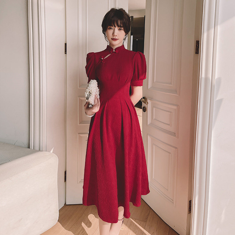 中式旗袍新娘2022新款酒红色敬酒服 花嫁物语礼服/晚装