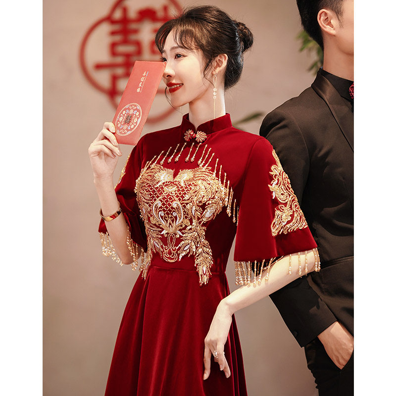 旗袍新娘结婚酒红色2021新款敬酒服 花嫁物语礼服/晚装