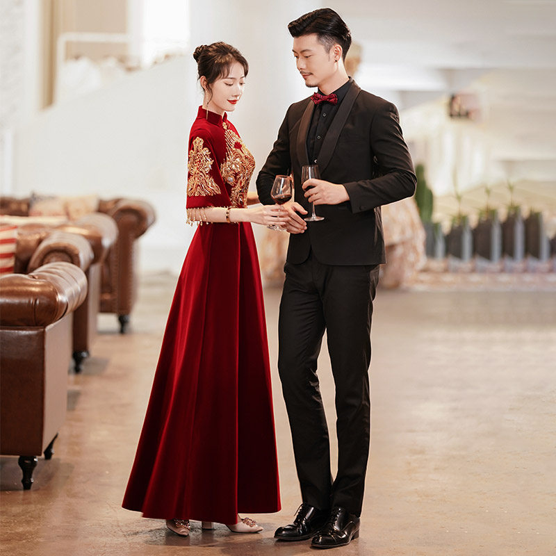 旗袍新娘结婚酒红色2021新款敬酒服 花嫁物语礼服/晚装