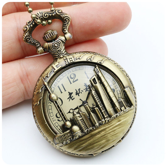 复古老上海怀表东方明珠豫园旅游景点纪念品文创翻盖石英项链挂表
