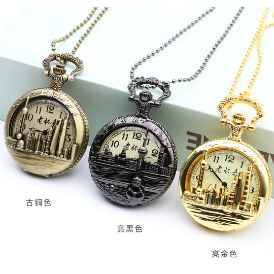 复古老上海怀表东方明珠豫园旅游景点纪念品文创翻盖石英项链挂表