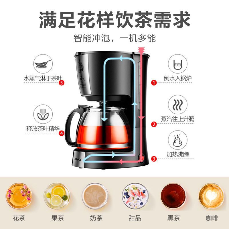 康佳生活电器旗舰店康佳家用美式咖啡机小型全自动滴漏式迷你煮咖啡花茶壶两用饮料机2