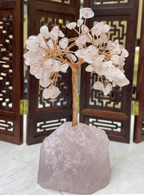 原石天然粉水晶碎石摆件发财树