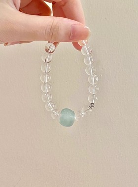 带走你的负面情绪~原创设计天然白水晶手链老琉璃海蓝色水晶手链