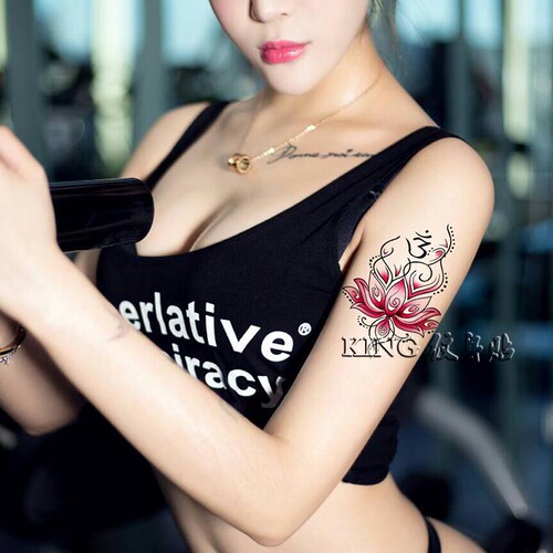 KING纹身贴 防水女持久 通用遮瑕脚裸 梵文佛花莲花荷花 原创刺青 - 图2