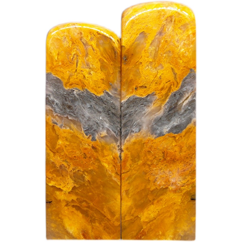 巴林石黄花俏色彩冻石情侣对章篆刻石料28*28*93mm/28*28*84mm
