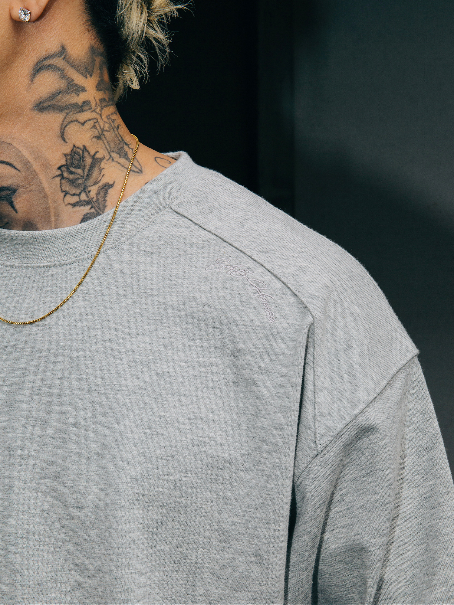 s45双层肩小刺绣logo短袖春夏经典基础重磅纯棉宽松基础T恤情侣款 - 图1