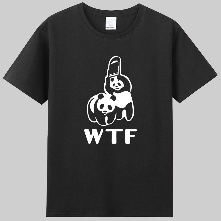 WTF恶搞logo熊猫panda搞怪有趣味纯棉短袖T恤文艺青年纯棉衣服diy - 图0