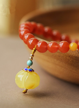 《柿柿如意》天然南红配蜜蜡南瓜吊坠手串凉山樱桃红手链本命手串