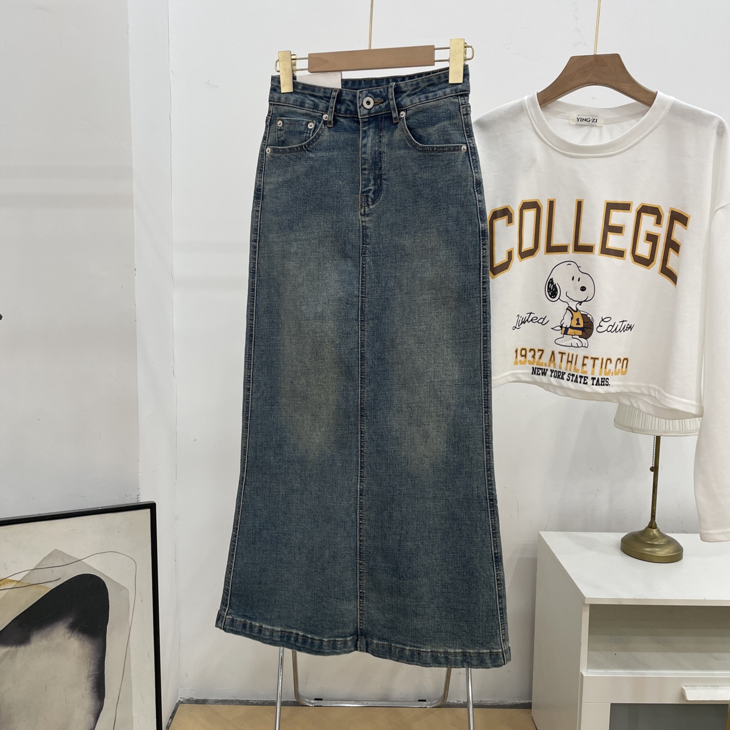 高腰显瘦时尚百搭裙子女秋季新款休闲宽松渐变牛仔裙J#28 - 图1