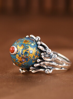 时尚银戒指大漆工艺开口复古女款