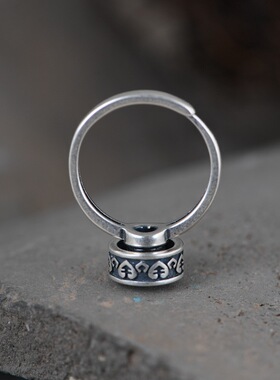 可转动银戒指女款复古工艺民族风