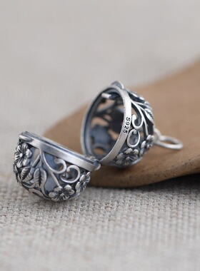 纯银可打开装东西香囊镂空银吊坠