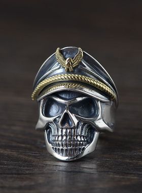 复古泰银开口指环女款骷髅戒指