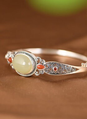 和田玉蛋面小众设计国风女款手镯