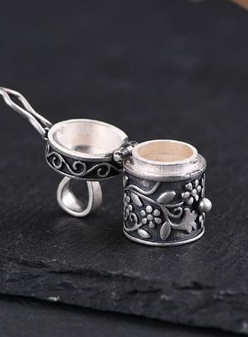 s925工艺女款乌盒经文圆柱银吊坠