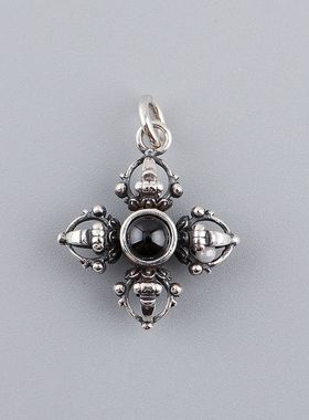 十字金刚杵吊坠纯银微雕弥勒佛女