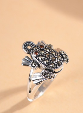 开口设计马克赛石金蟾女士银戒指