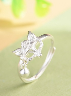 小众设计女款开口国风狐狸银指环