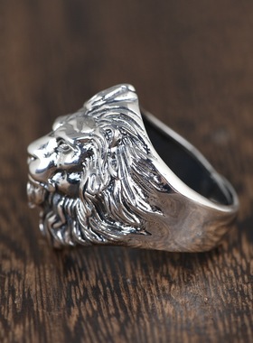 复古男款开口霸气动物狮子头S925