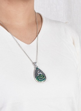 国潮足银景泰蓝吊坠凤穿牡丹女士