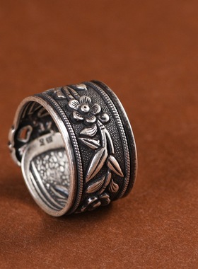 足银老银复古小众设计女款银戒指