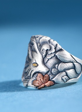 足银戒指金银错工艺小众设计女款